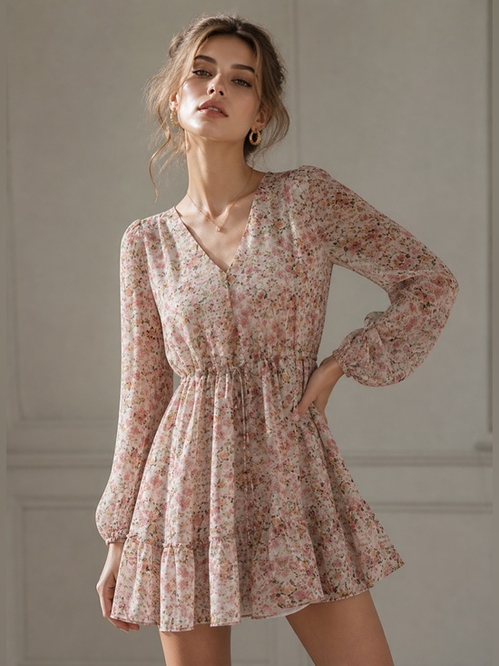 Lucky Brand Dresses & Skirts - Lucky Brand Floral Mini Dress Size M Boho Chic Long Sleeve Romantic